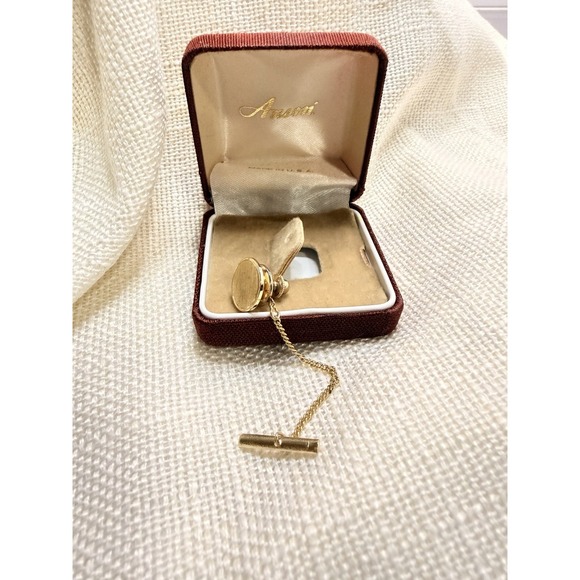 Anson Other - Vintage Anson Gold Tone Oval Tie Tack Chain Bar Mens Lapel Pin Made In USA